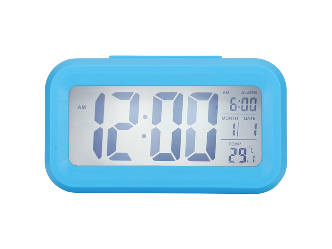 Reloj Electrónico Lcd Pantalla Grande Silencioso Con Tiempo Temperatura Alarma Ghy‑501azul