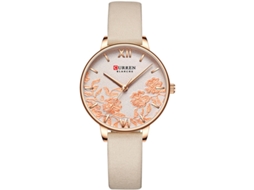 Relógio De Quartzo (pulseira De Couro Dourada), Mostrador Elegante E Minimalista, Estilo Feminino.