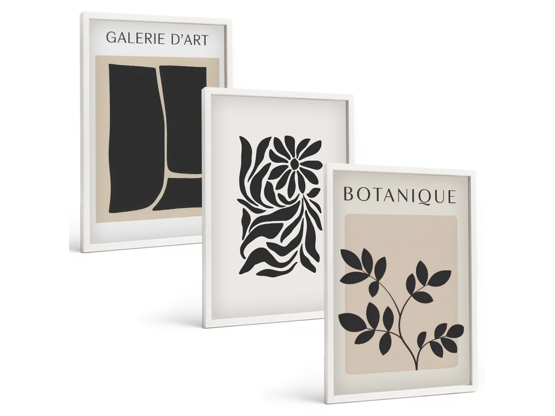 Conjunto De Pinturas Padrões Abstratos De Plantas Espelharte (3 Peças 40x60 Cm)