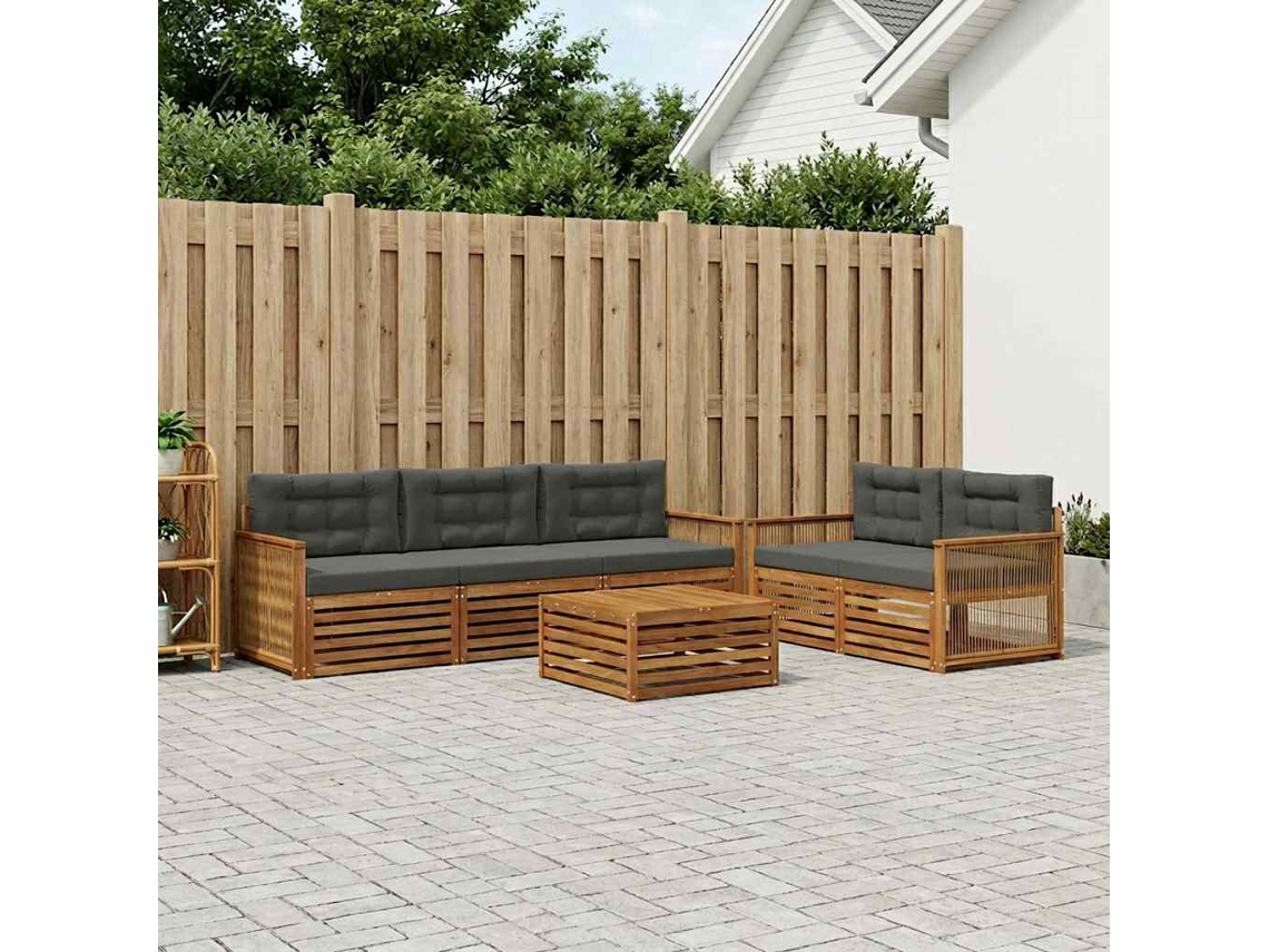 Vidaxl Conjunto De Sofás Para Exterior 7 Unid. Natural E Antracite
