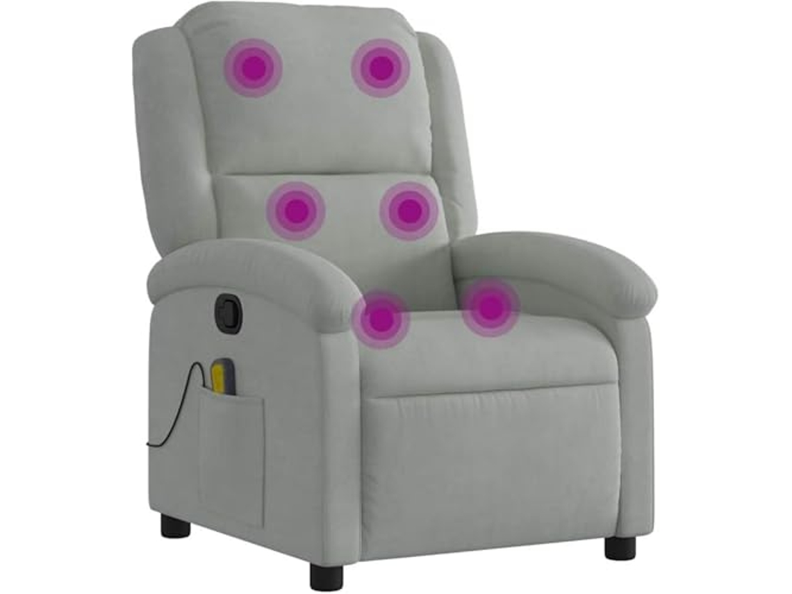 Poltrona De Massagens Reclinável Veludo Vidaxl Cinzento-claro
