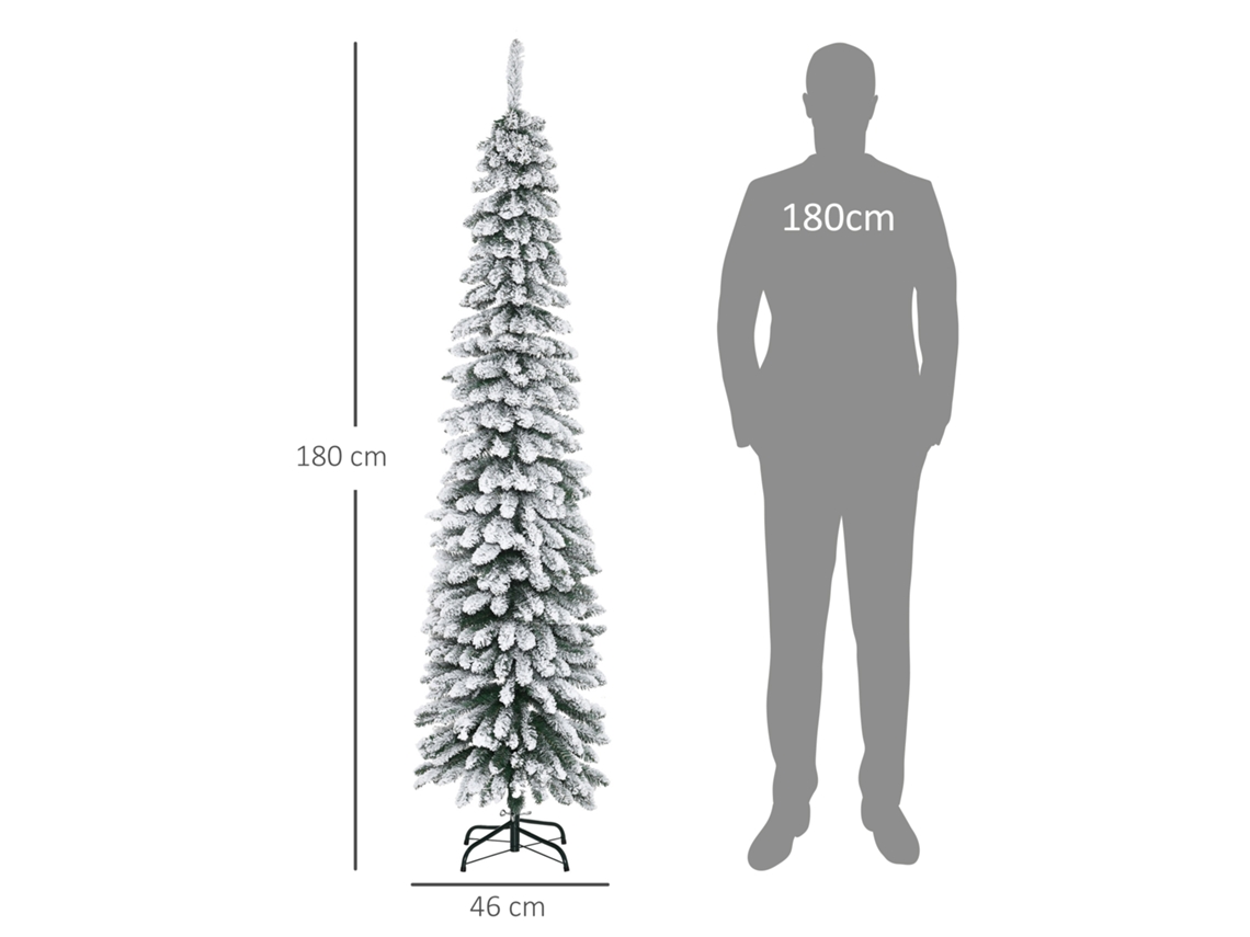 Árvore De Natal Artificial Slim Nevada 180 Cm, Ignífuga, Design Compacto, Verde/branco