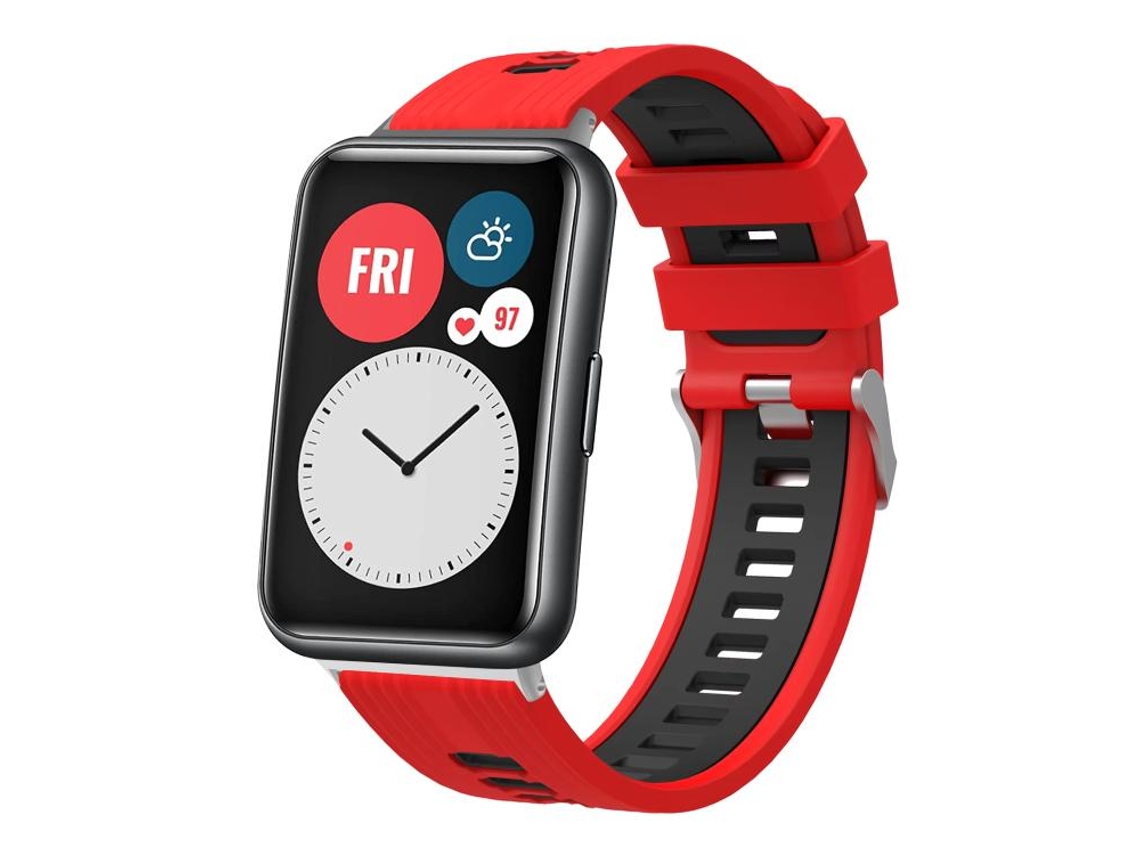 Bracelete para Huawei Watch Fit silicone bicolor com fivela prateada vermelha e preta XIAOMOYU