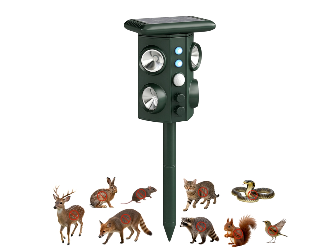 Repelente Solar Gatos (5 Modos, Sensor Pir, Flash Led)
