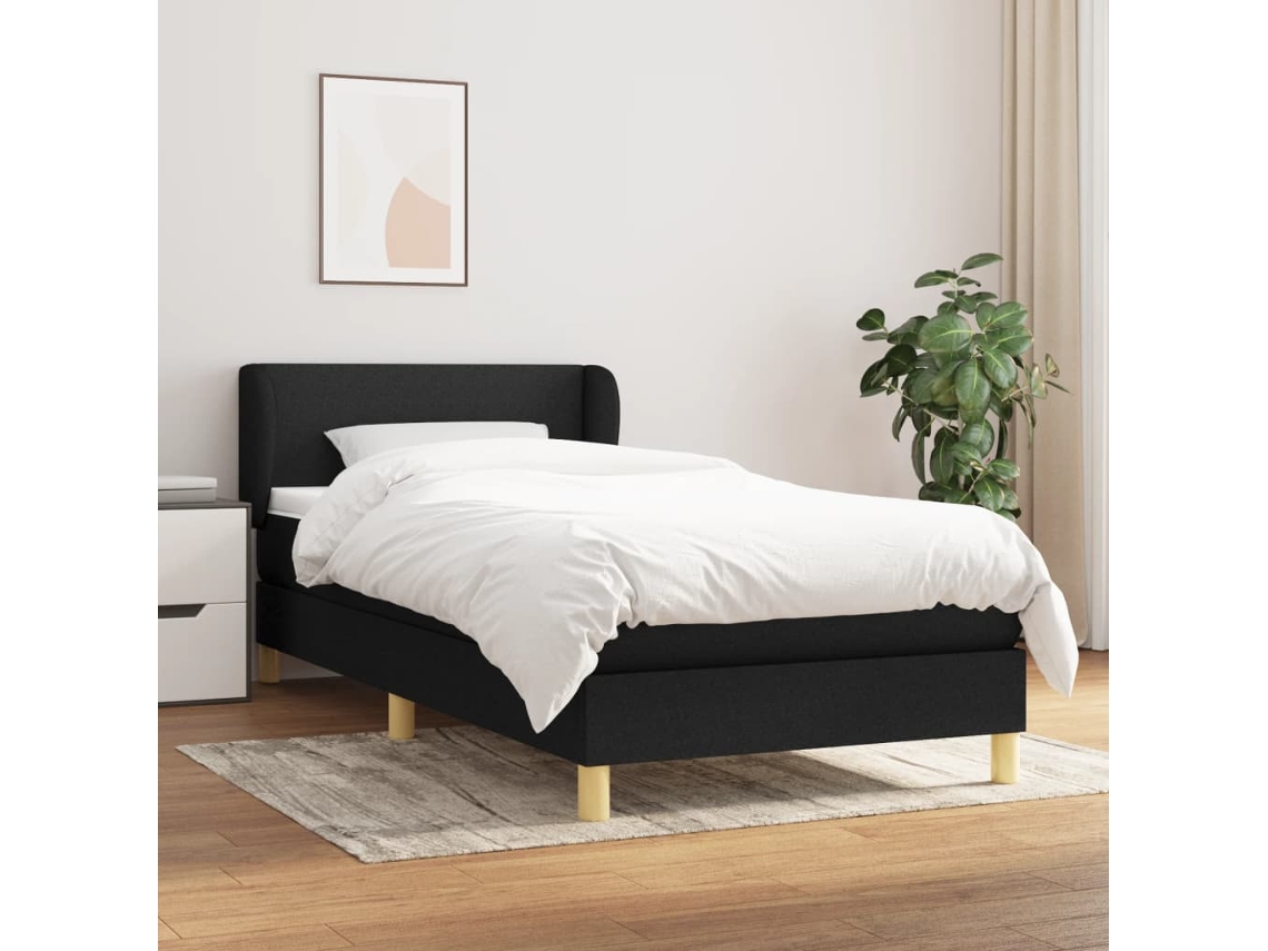 Vidaxl Cama Com Molas/colchão 90x200 Cm Tecido Preto