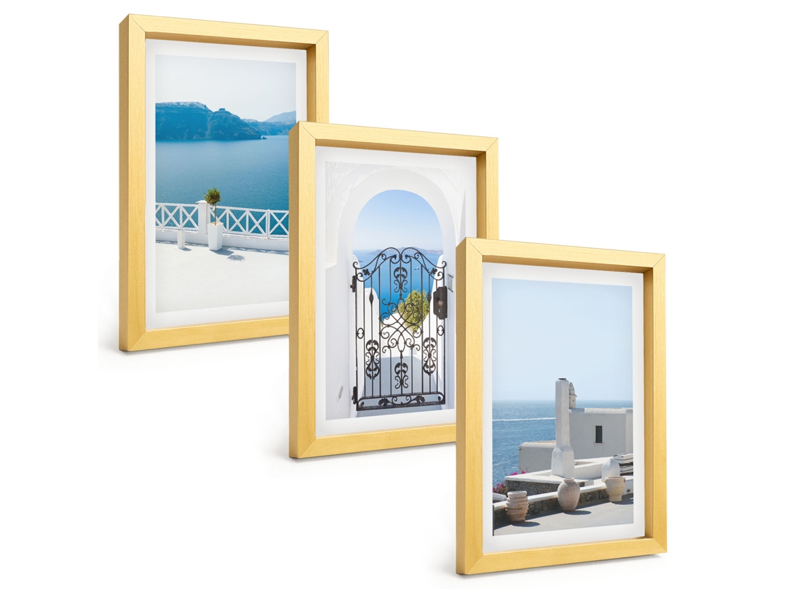 Pinturas Murais Modernasmar Edifícios Brancos Grécia Moldura Dourada Fotos Para O Corredor Espelharte (3 Peças 20x30 Cm)