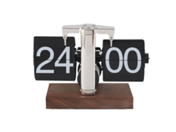 Relógio De Mesa Mecânico Automático Flip 24h Madeira Aço Inox Vintage Casa Escritório