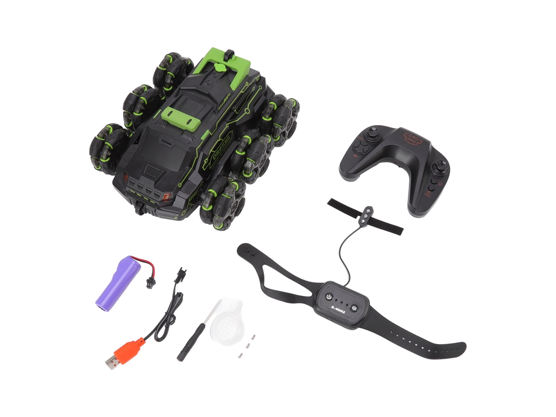 Primerox carro de Estunts Rc 6 Rodas Off Road com Controle Remoto e Gestual 360 Graus Verde