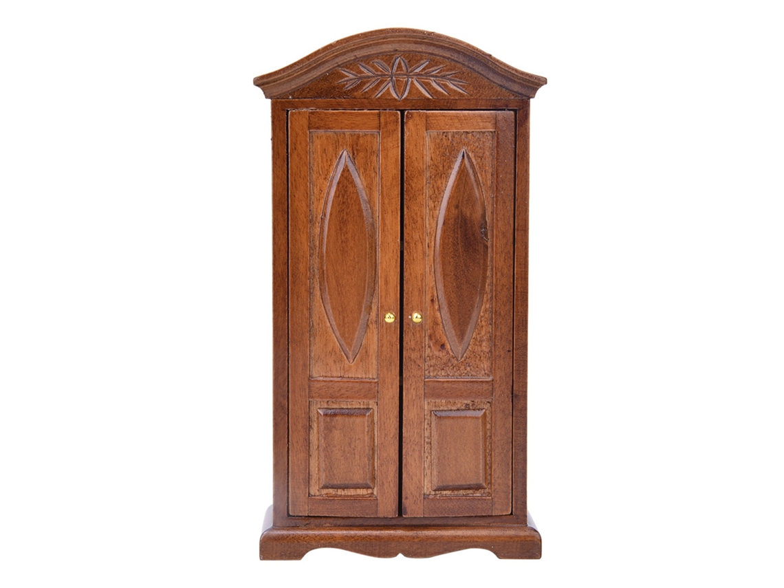 Mali guarda roupa Miniatura de Madeira Vintage 1:12 para Casa de Bonecas Porta Dupla Marrom