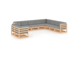 Vidaxl 10 Pcs Conjunto Lounge De Jardim C/ Almofadões Pinho Maciço