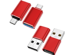 4 Adaptadores Usb C/usb A, em Alumínio, Vermelhos AOZORZ