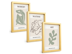 Quadros Decorativos Para Parededesign Elegante Com Figuras De Plantas Moldura Dourada Pinturas De Quarto Espelharte (3 Peças 20x30 Cm)