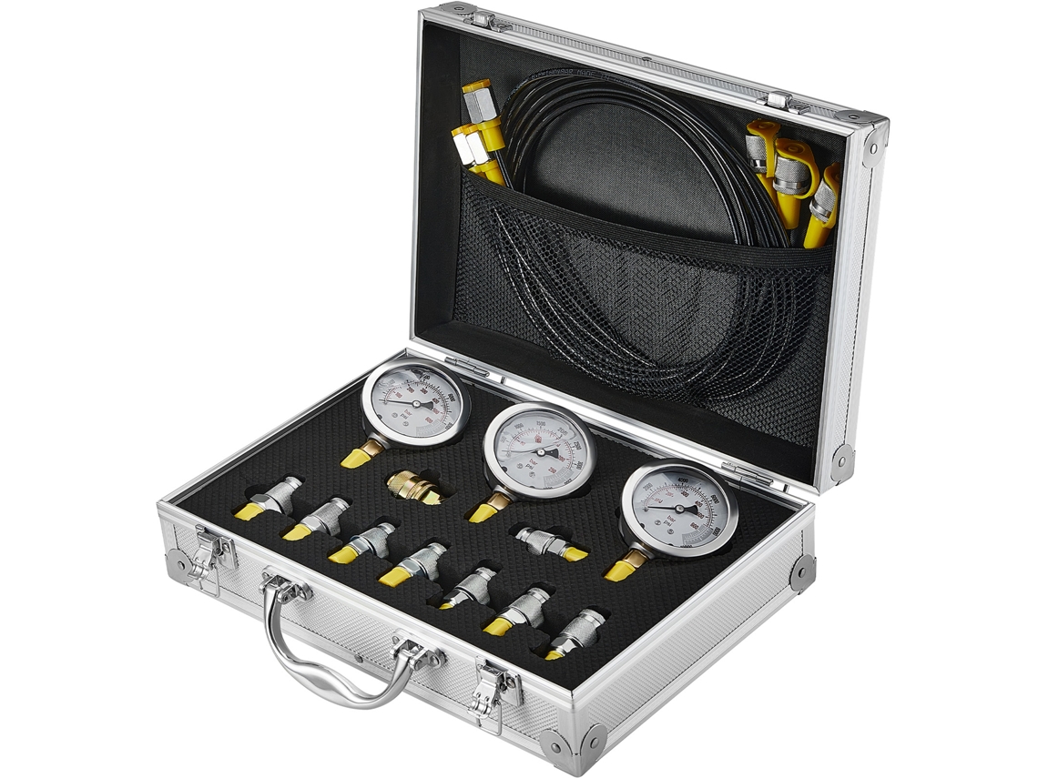 Kit De Teste De Pressão Hidráulica Succebuy, 3 Manómetros, 9 Acoplamentos, 3 Mangueiras, Mala De Transporte