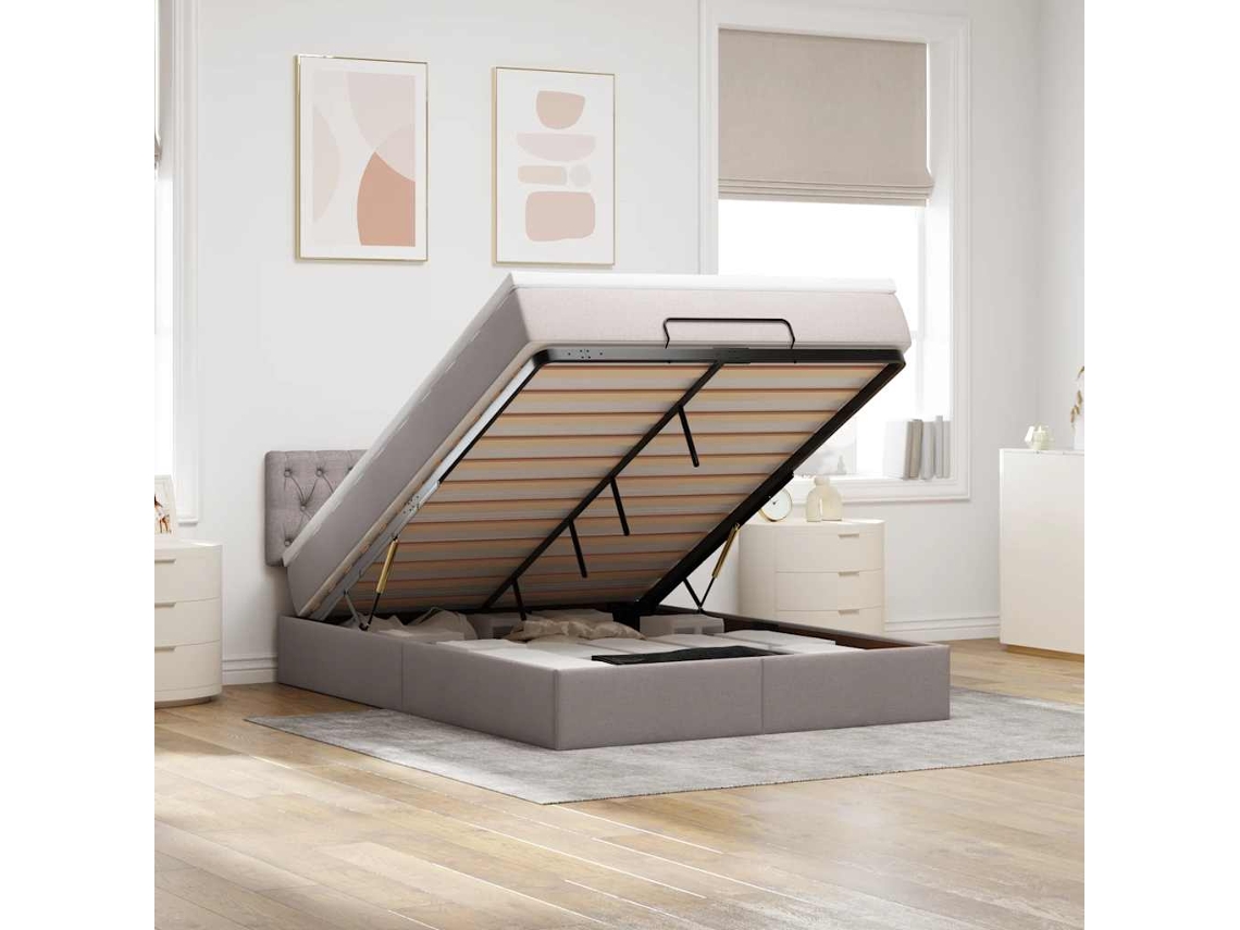Vidaxl Cama Otomana Com Colchão 140x200 Cm Tecido Cinza