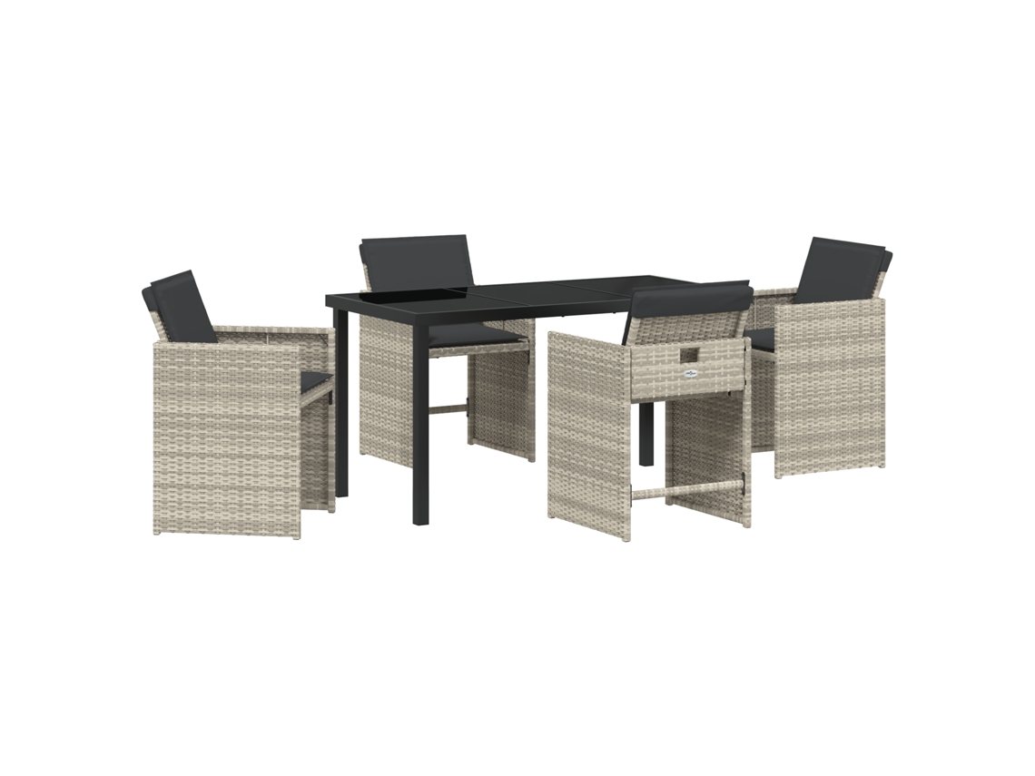 Conjunto 5 De Jantar Para O Jardim Com Almofadas Vidaxl Cinza Claro Rattan Sintético