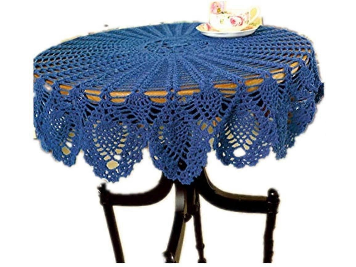 Toalha De Mesa Retrô Redonda De Renda Feita À Mão Em Crochê De Algodão/capa 90 Cm (90 Cm Redonda) Azul