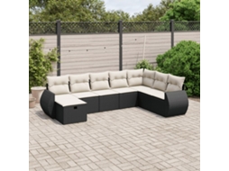 Vidaxl 8 Pcs Conjunto Sofás De Jardim Com Almofadões Vime Pe Preto