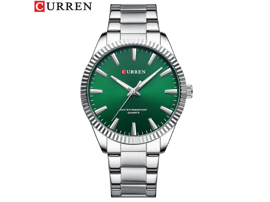 Relógio de Pulso Masculino de Quartzo , com Data Luminosa, Pulseira de Aço Inoxidável e Design Executivo com Mostrador Solar. MDUG (verde Prateado)