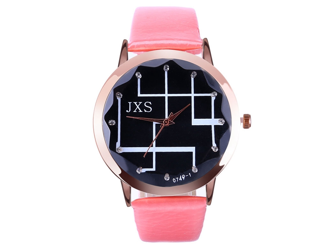 Relógio Feminino de Pulso Analógico Simples com Pulseira de Couro Pu Rosa