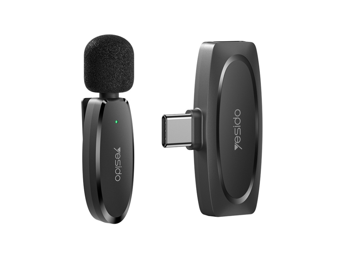 Microfone De Lapela Sem Fio Baixa Latência Yesido Kr11 Com Receptor Tipo C Aquaforge (preto)