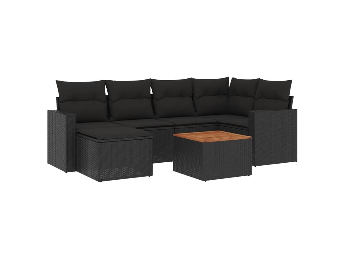 Conjunto de 7 Sofás para Jardim com Almofadões Vime Pe Preto MAISON EXCLUSIVE (7 pcs)