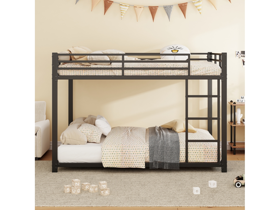 Cama Beliche Em Ferro Infantil 140×200 Cm, Estilo Clássico, Preta
