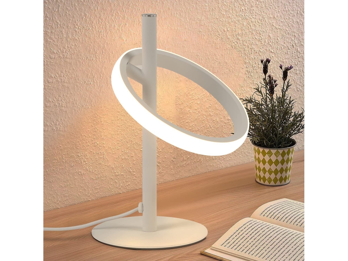 Candeeiro De Mesa Led Moderno Nettlife Abajur De Cabeceira Em Forma De Anel Branco Rotação Anéis Removíveis 13w 3000k Branco Quente