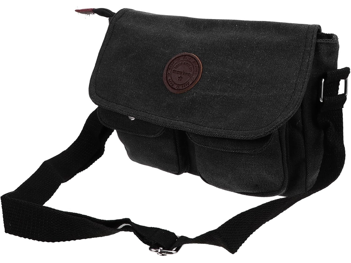 Bolsa De Ombro Masculina Ciieeo Vintage Em Lona Preta, Bolsa Mensageiro Leve Com Alça Ajustável.