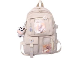 2026 mochila Escolar com Pin's Estético Cute para Meninas Bege Acessórios Incluídos