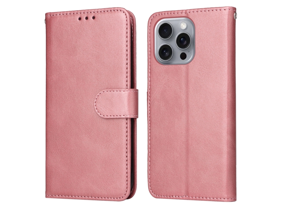 Capa Flip De Couro Para Iphone 16 Pro Max - Textura De Bezerro Clássica
