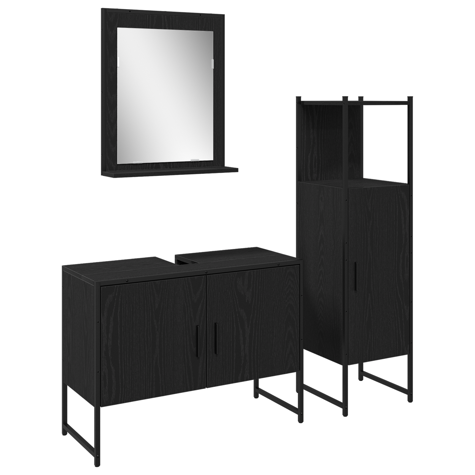 Conjunto 3 Conjunto De Móveis Para Banheiro Vidaxl Preto Derivados De Madeira (33 X 33 X 113.5 Cm)
