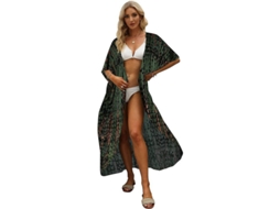 2026 kimono Largo de Praia para Mulher com Estampa Tie dye, Aberto na Frente, Manga 3/4 de Viscose Leve
