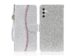 Capa Tkdaddy Para Samsung Galaxy S25 Fe, Capa De Couro Sintético Com Compartimentos Para Cartões E Glitter, Prateada