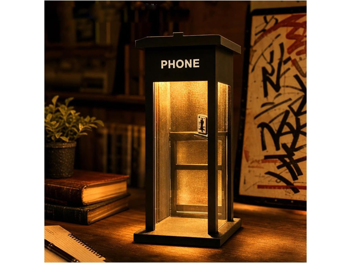 Luminária de mesa vintage para cabine telefônica, luminária retrô com luz LED quente, mini luminária de mesa clássica.