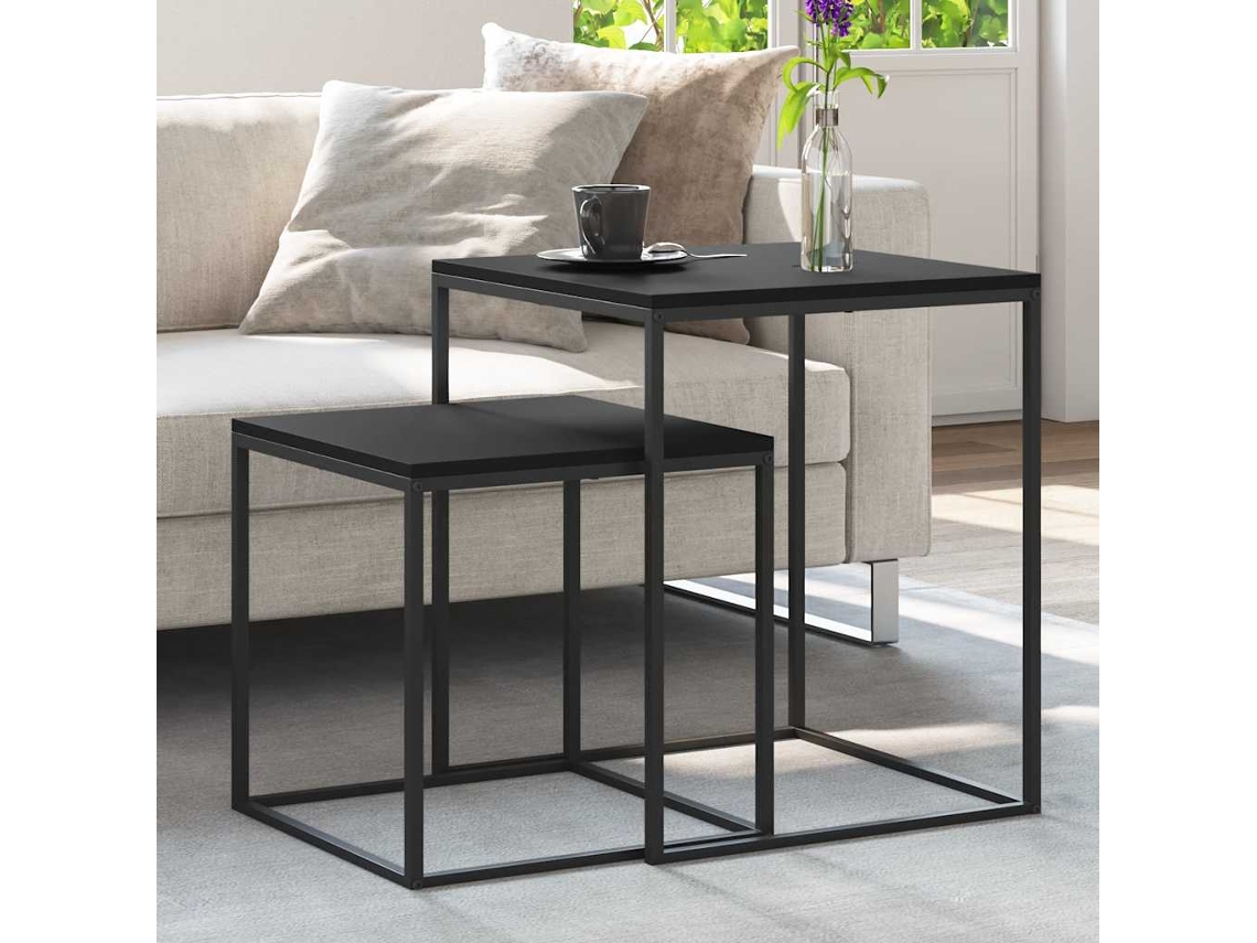 Vidaxl Conjunto De Mesas De Centro 2 Pcs Derivados De Madeira E Metal