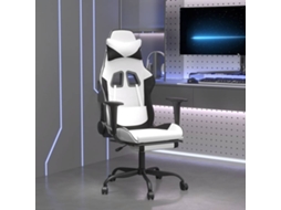 Vidaxl Cadeira Gaming Massagens C/ Apoio Pés Couro Artif. Branco/preto