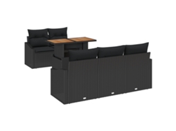 Conjunto 6 Conjunto De Móveis De Jardim Vidaxl Preto Vime Pe (100 X 55 X 73 Cm)