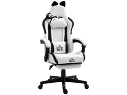 Cadeira Gaming Couro Sintético, Pvc E Espuma Cor Branco 65x62x116-124 Cm Homcom