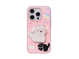 Capa Protetora 2 Em 1 Rosa-clara Com Estampa De Gato E Cachorro Da Raça West Highland Para Iphone 17 Pro Max.