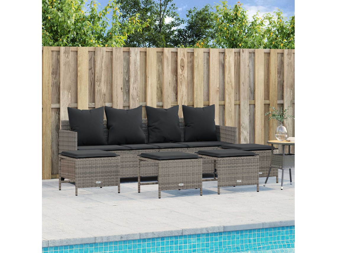 Jogo de Sofá Jardim 5 Peças C/ Almofadões Vime Pe Cinza Dkd Home Decor
