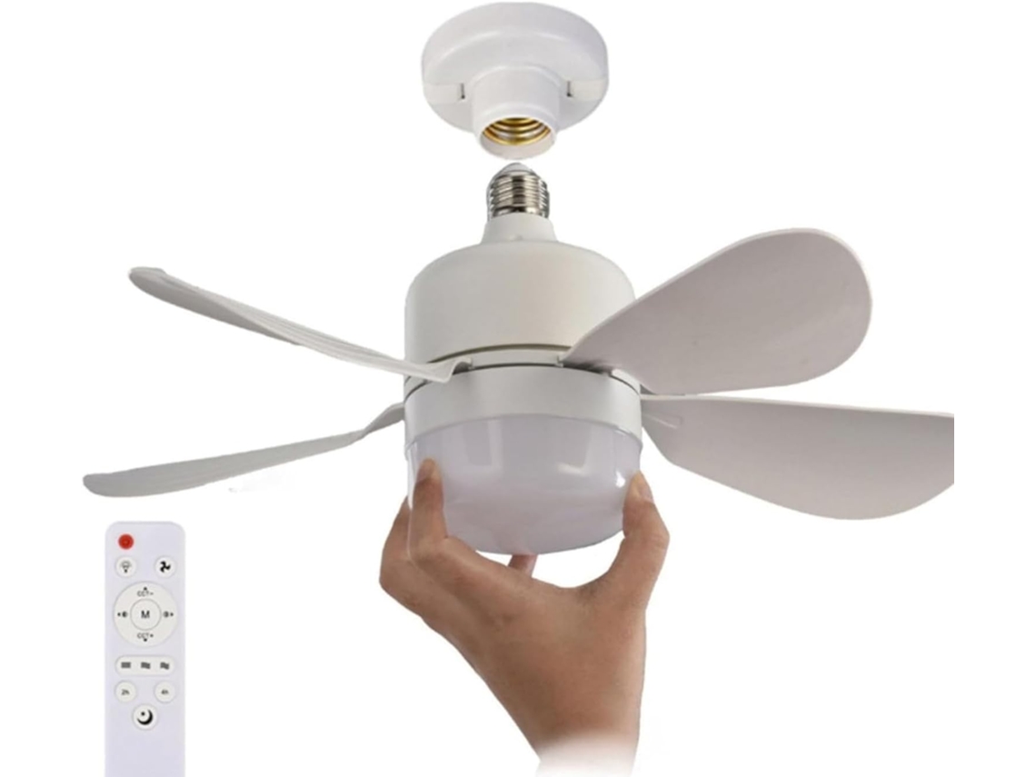 Ventilador De Teto Com Luz Led, Encaixe E27, 6 Velocidades E Controle