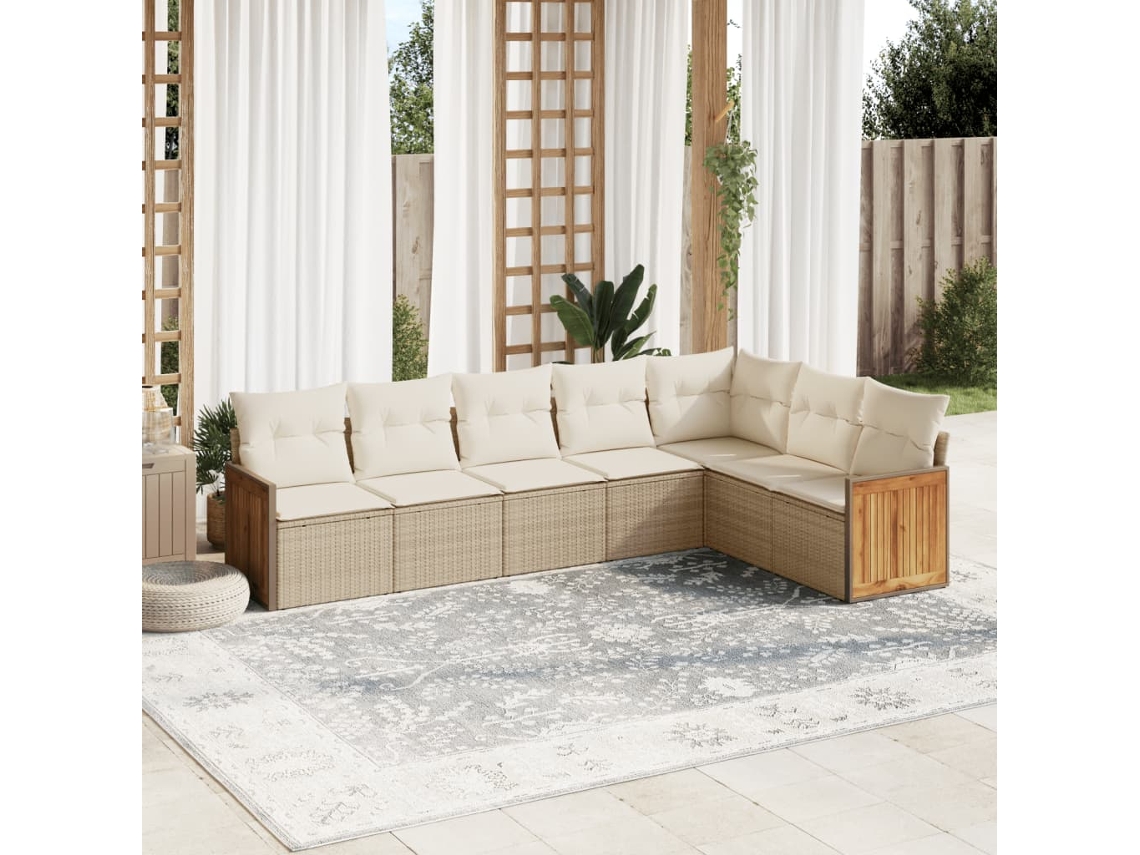 Vidaxl 7 Pcs Conjunto De Sofás P/ Jardim Com Almofadões Vime Pe Bege