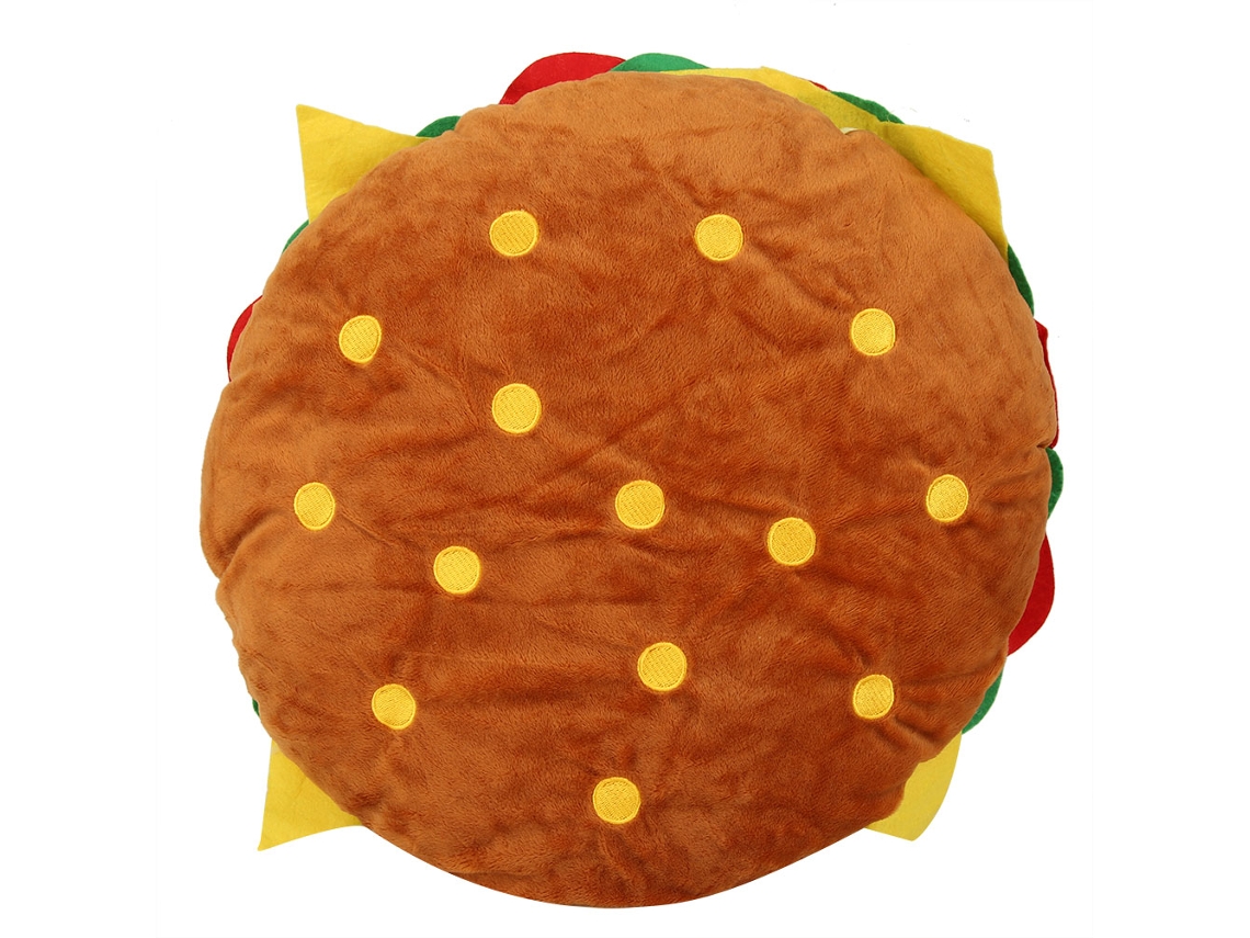 Almofada macia em formato de hambúrguer simulado para decoração criativa de casa e para crianças.