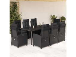 Vidaxl 9 Pcs Conjunto De Jantar P/ Jardim C/ Almofadões Vime Pe Preto