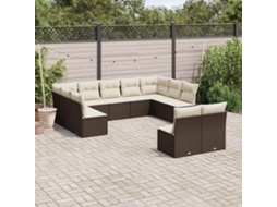 11 Pcs Conjunto Sofás De Jardim C/ Almofadões Vime Pe Castanho Dkd Home Decor