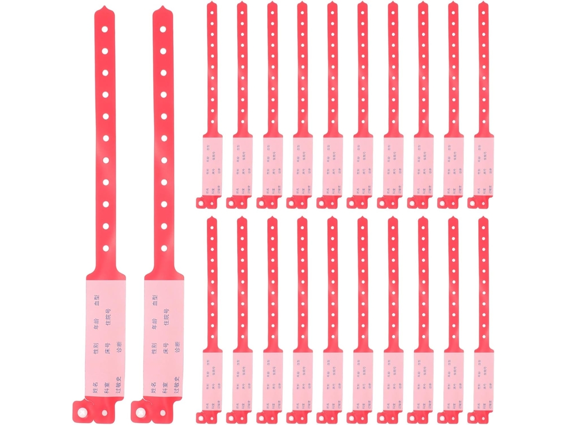 Coheali 100 unidades de pulseiras descartáveis vermelhas para identificação de pacientes em hospitais, resistentes à água.