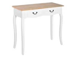 Mesa Console com 2 Gavetas Retrô para Corredor de Entrada, Sala de Estar, Quarto Pinho 87x34x78,5 Cm Branco