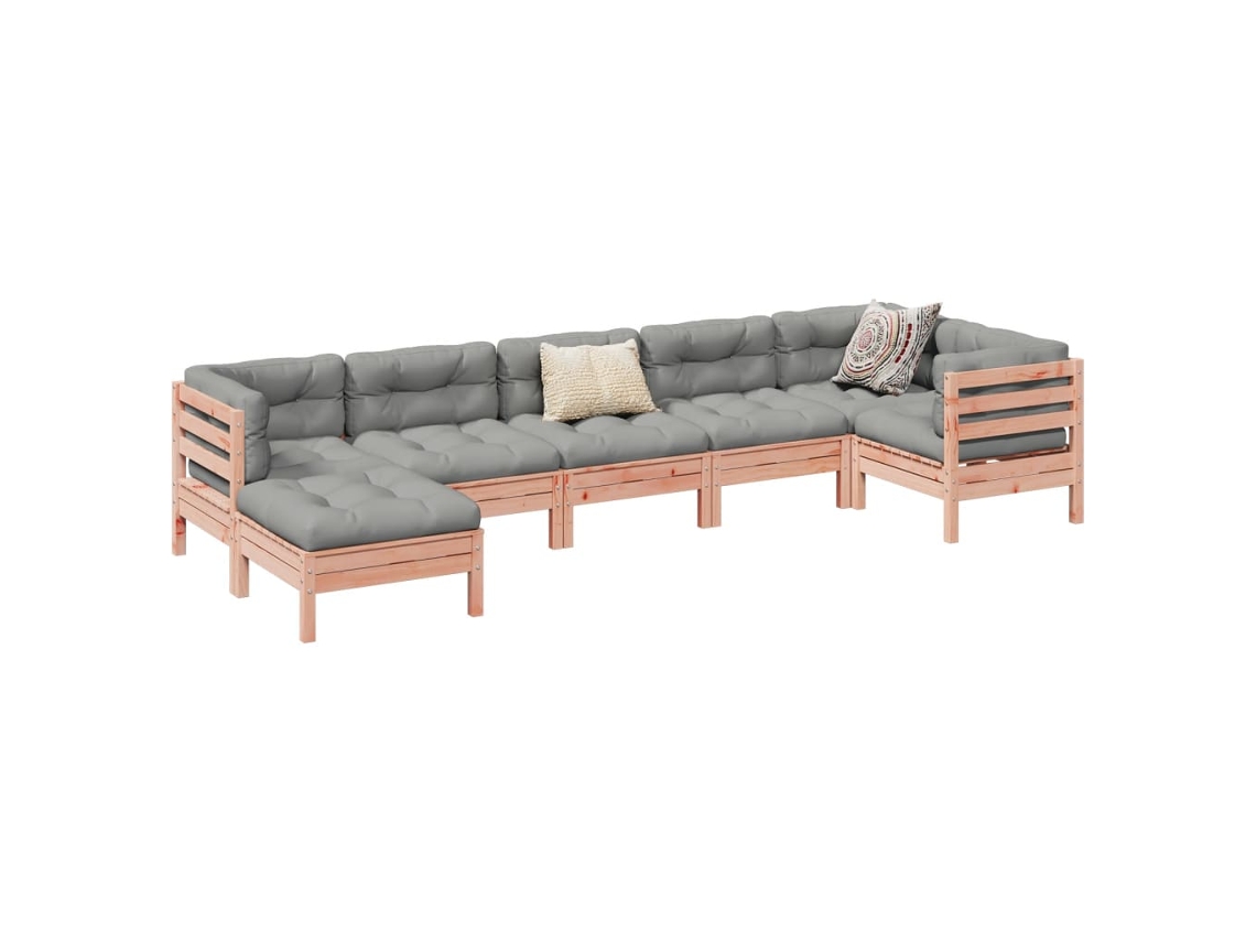 Vidaxl 7 Pcs Conj. Sofás Jardim C/ Almofadões Madeira Abeto-de-douglas