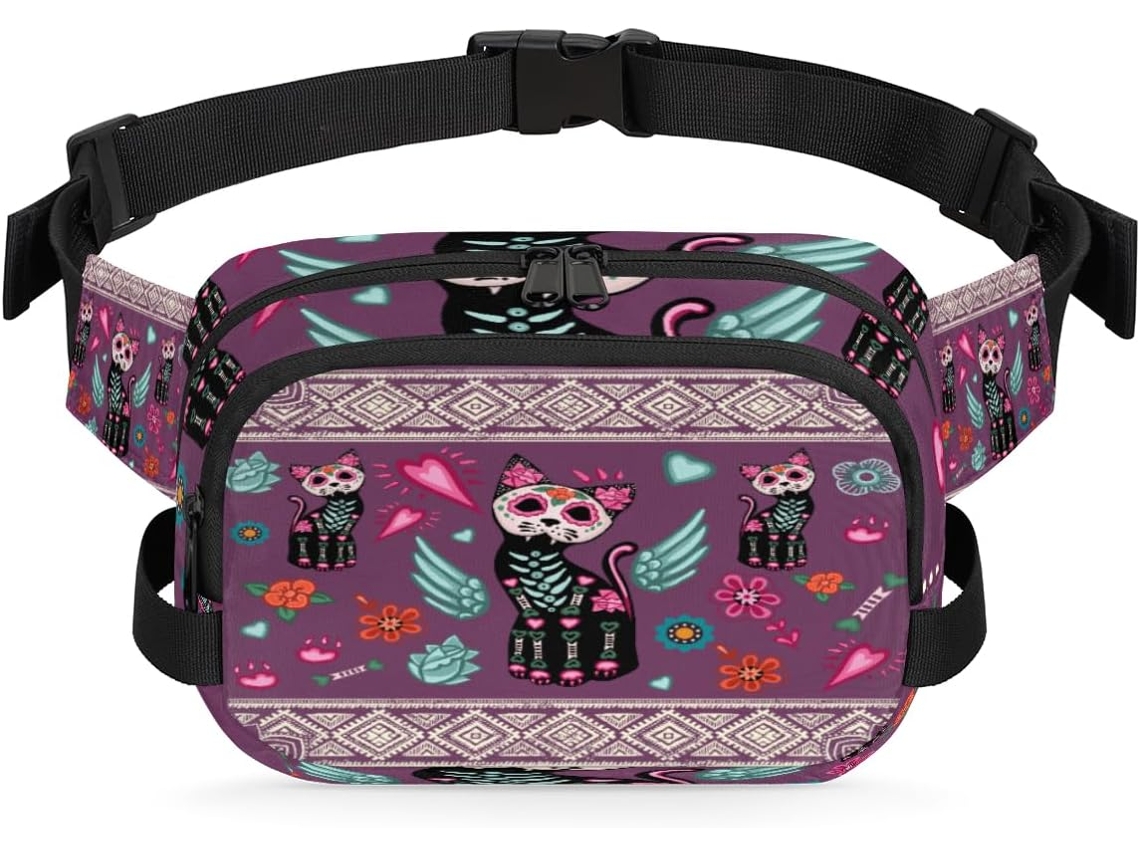 Pochete Étnica com Estampa Floral e de Caveira para Mulheres 22 8 X 6 3 X 15 5 Cm Estampa Flo Impermeável