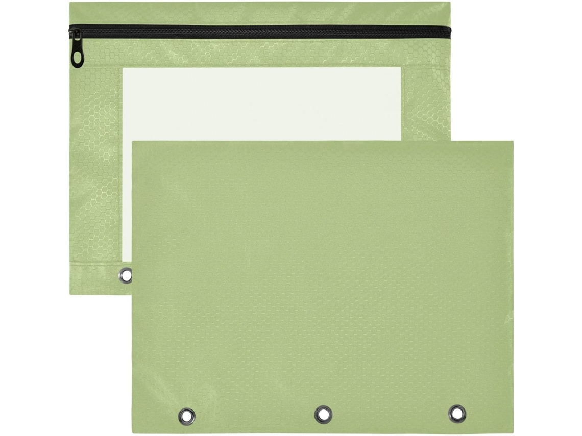 Conjunto de 2 Estojos com Janela Transparente 3 Furos para Folhas A4 e Cartas Material Escolar Cor: Grama Ma